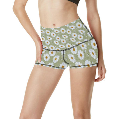 Daisy Yellow Print Pattern High Waisted Spandex Shorts-JTAMIGO.COM