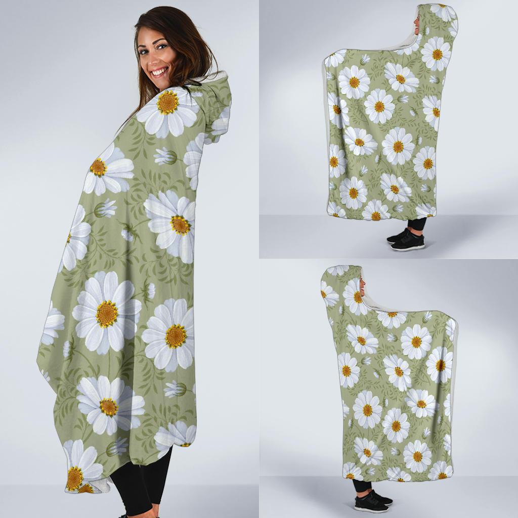 Daisy Yellow Print Pattern Hooded Blanket-JTAMIGO.COM