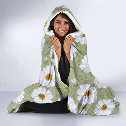 Daisy Yellow Print Pattern Hooded Blanket-JTAMIGO.COM