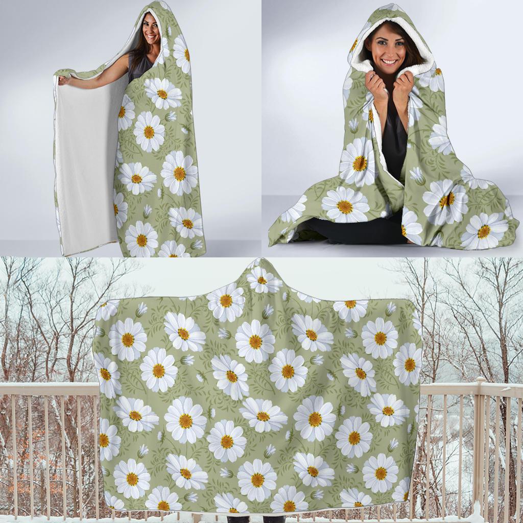Daisy Yellow Print Pattern Hooded Blanket-JTAMIGO.COM