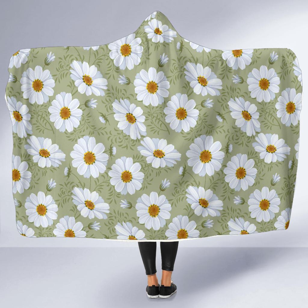 Daisy Yellow Print Pattern Hooded Blanket-JTAMIGO.COM