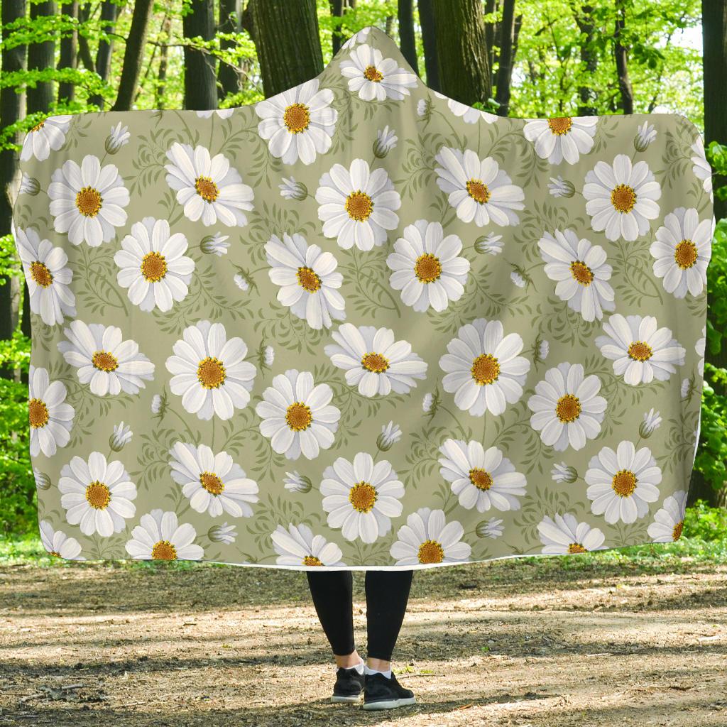 Daisy Yellow Print Pattern Hooded Blanket-JTAMIGO.COM