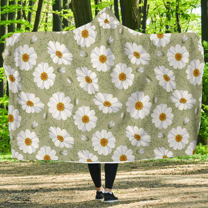 Daisy Yellow Print Pattern Hooded Blanket-JTAMIGO.COM