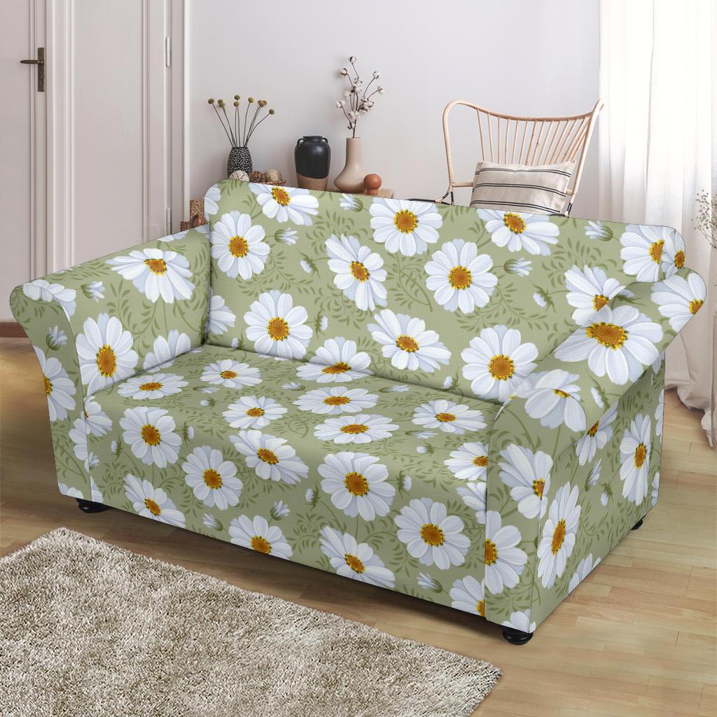 Daisy Yellow Print Pattern Loveseat Slipcover-JTAMIGO.COM
