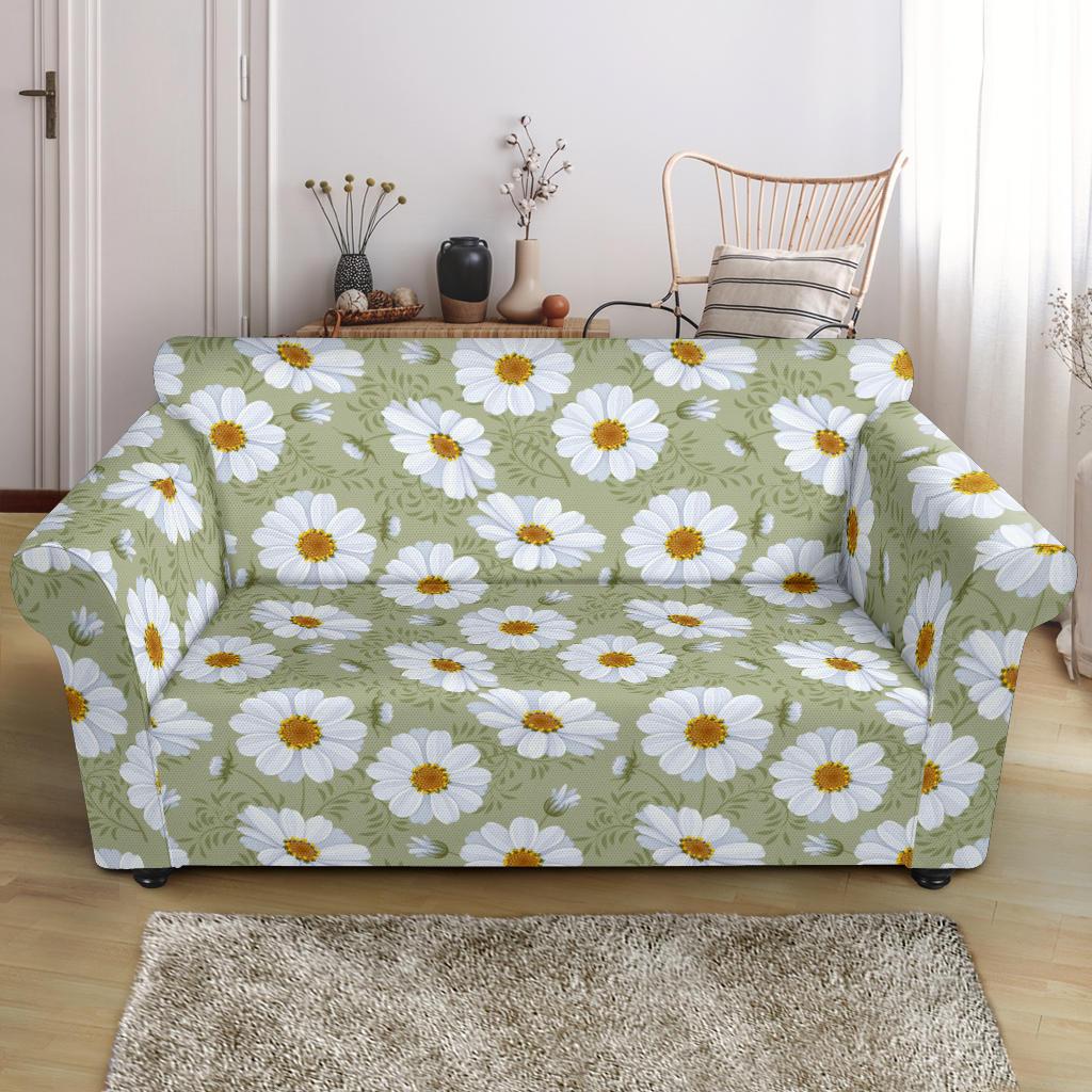 Daisy Yellow Print Pattern Loveseat Slipcover-JTAMIGO.COM