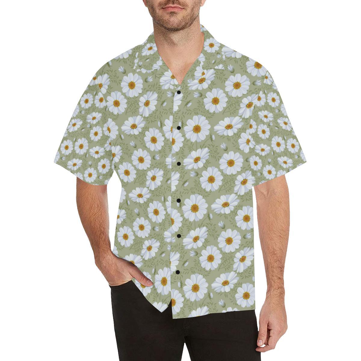 Daisy Yellow Print Pattern Men Aloha Hawaiian Shirt