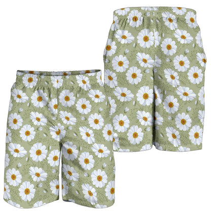 Daisy Yellow Print Pattern Mens Shorts-JTAMIGO.COM