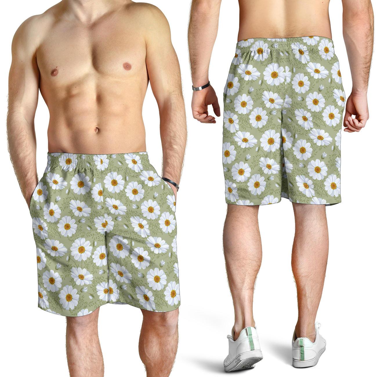 Daisy Yellow Print Pattern Mens Shorts-JTAMIGO.COM