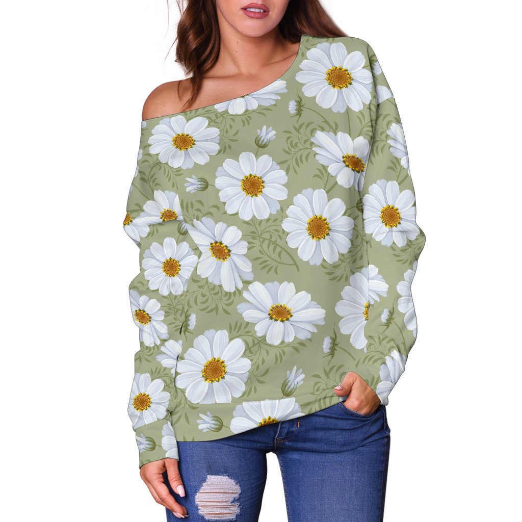 Daisy Yellow Print Pattern Off Shoulder Sweatshirt