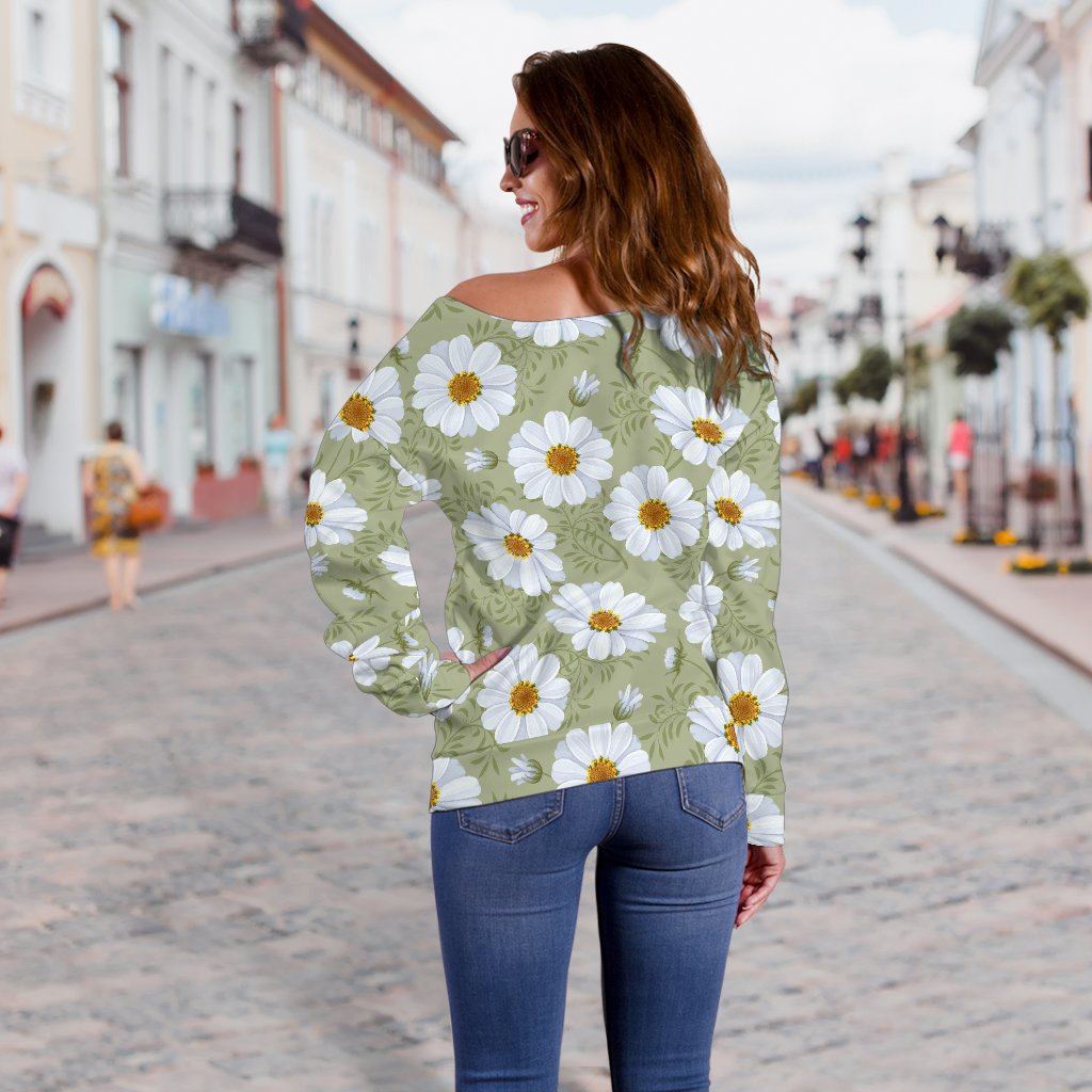 Daisy Yellow Print Pattern Off Shoulder Sweatshirt