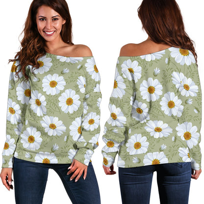 Daisy Yellow Print Pattern Off Shoulder Sweatshirt