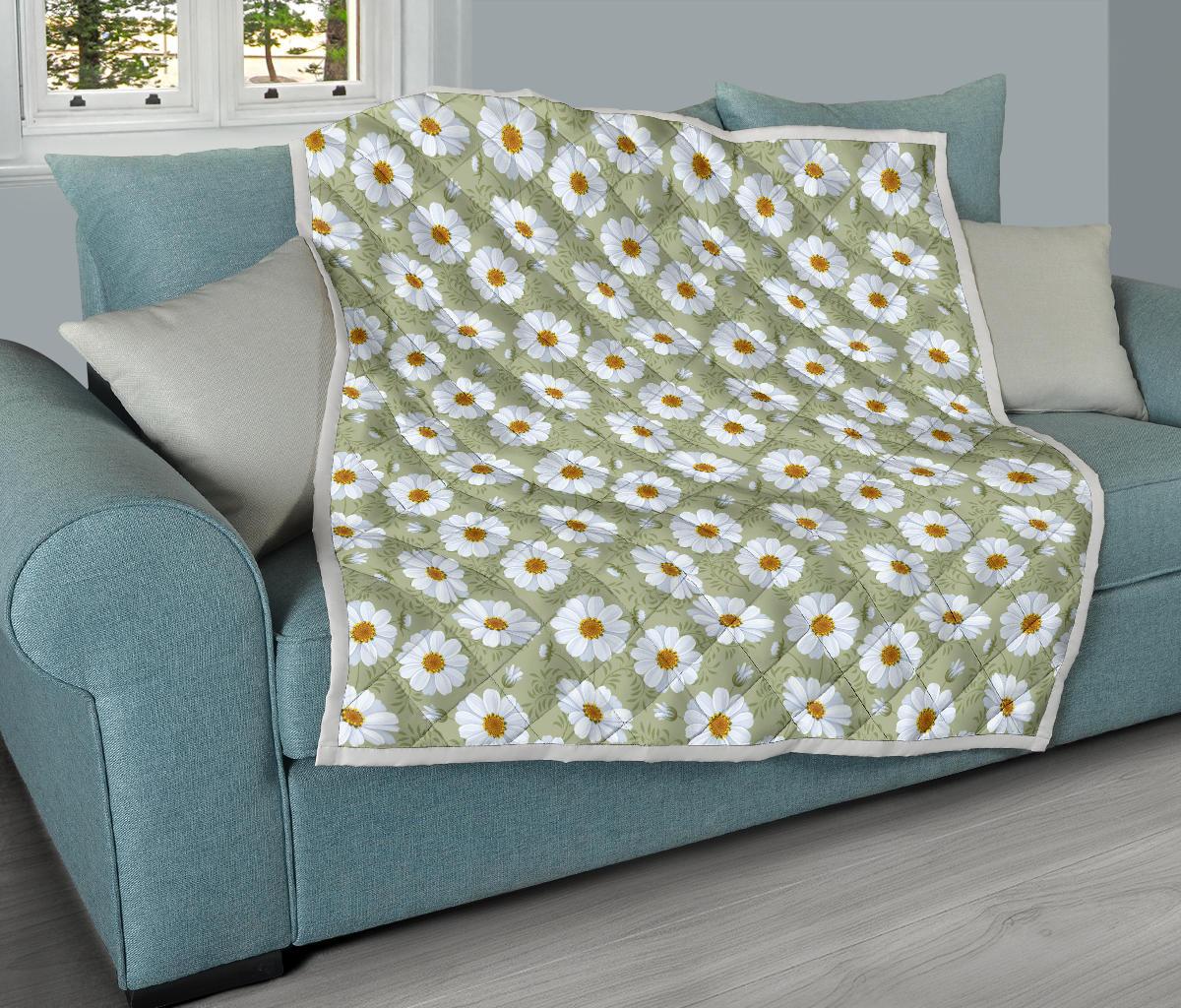 Daisy Yellow Print Pattern Premium Quilt-JTAMIGO.COM