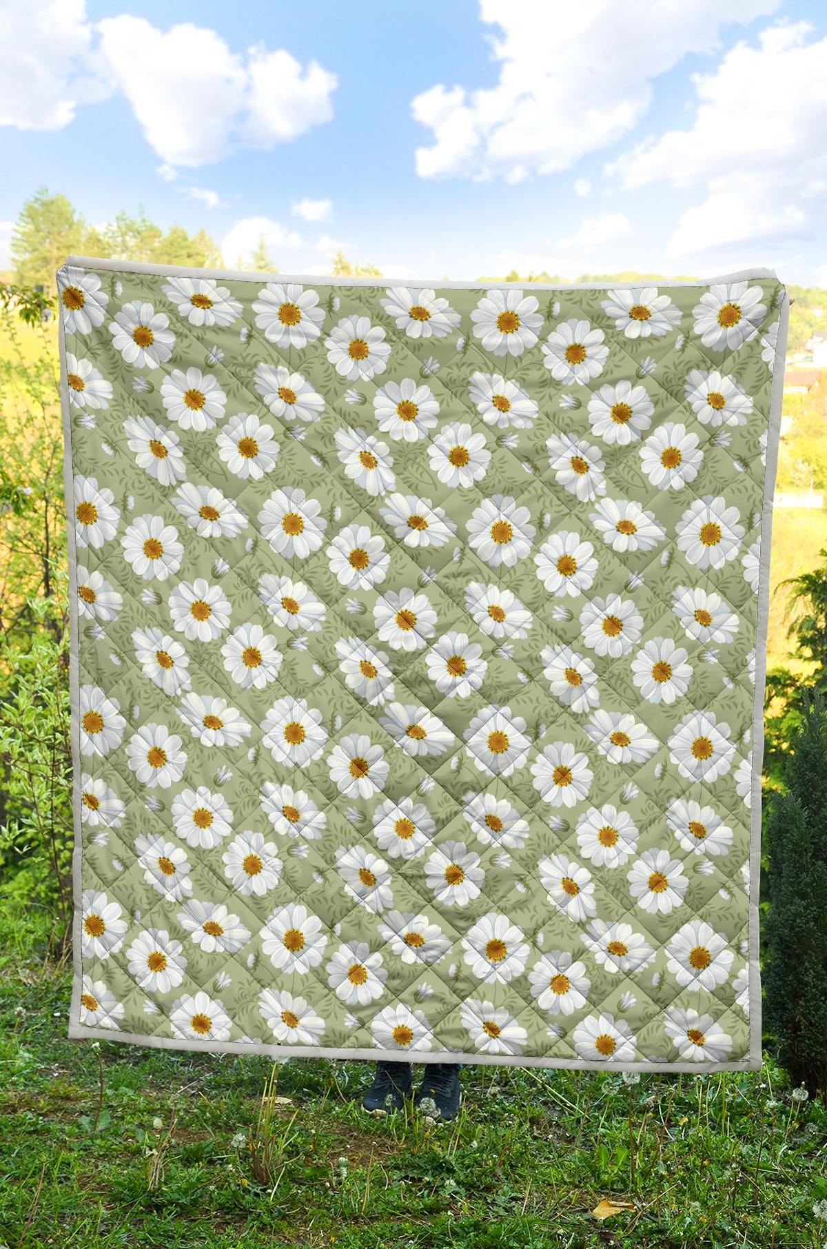 Daisy Yellow Print Pattern Premium Quilt-JTAMIGO.COM