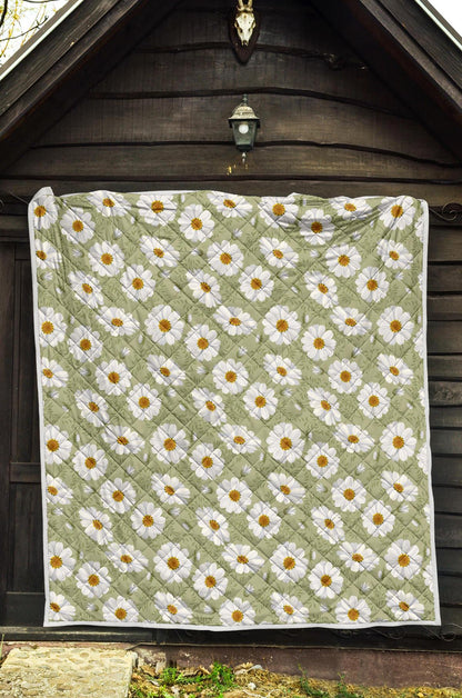 Daisy Yellow Print Pattern Premium Quilt-JTAMIGO.COM