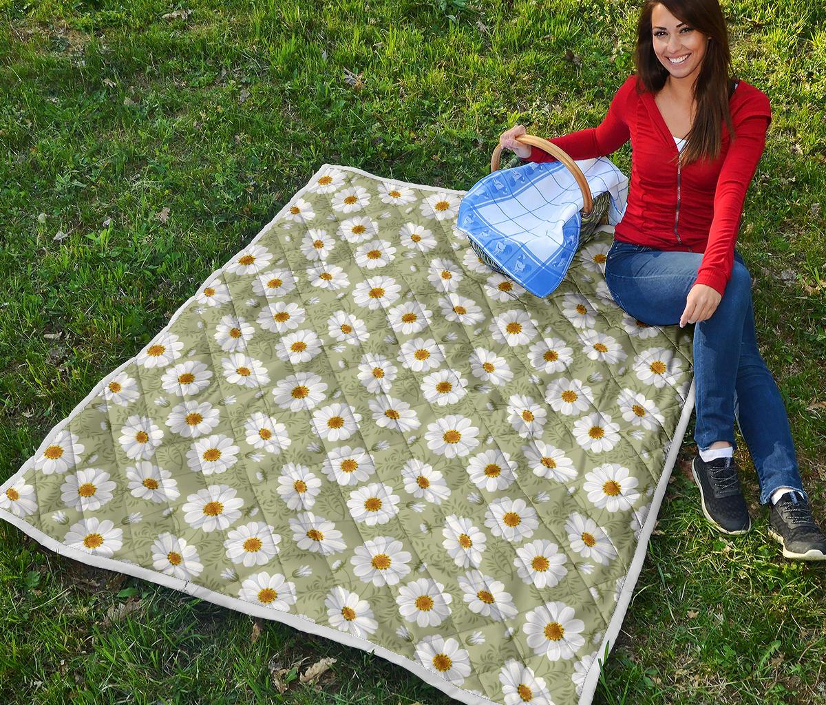 Daisy Yellow Print Pattern Premium Quilt-JTAMIGO.COM