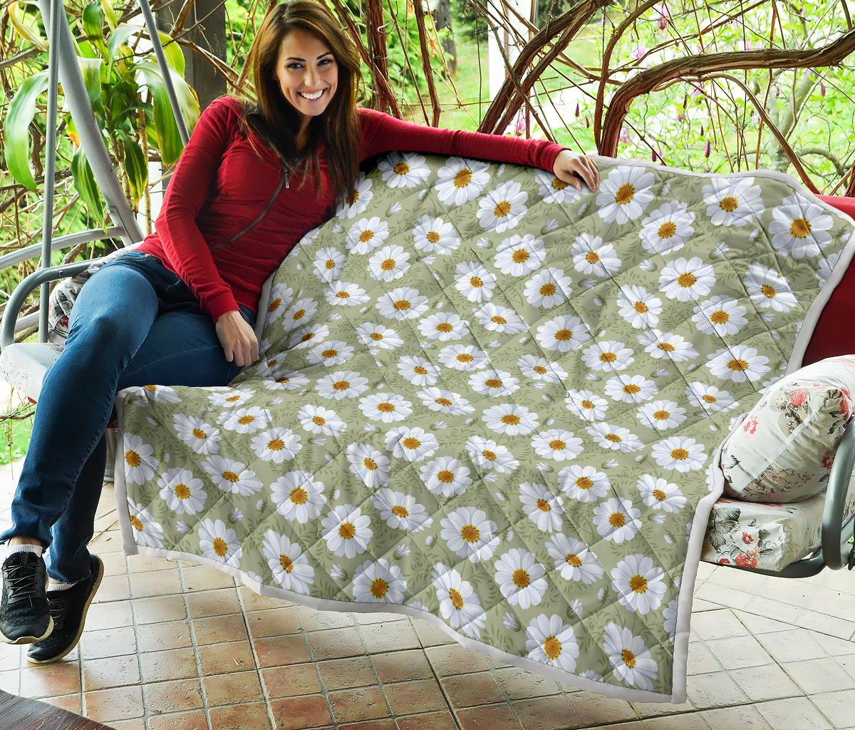 Daisy Yellow Print Pattern Premium Quilt-JTAMIGO.COM