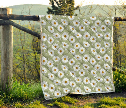 Daisy Yellow Print Pattern Premium Quilt-JTAMIGO.COM