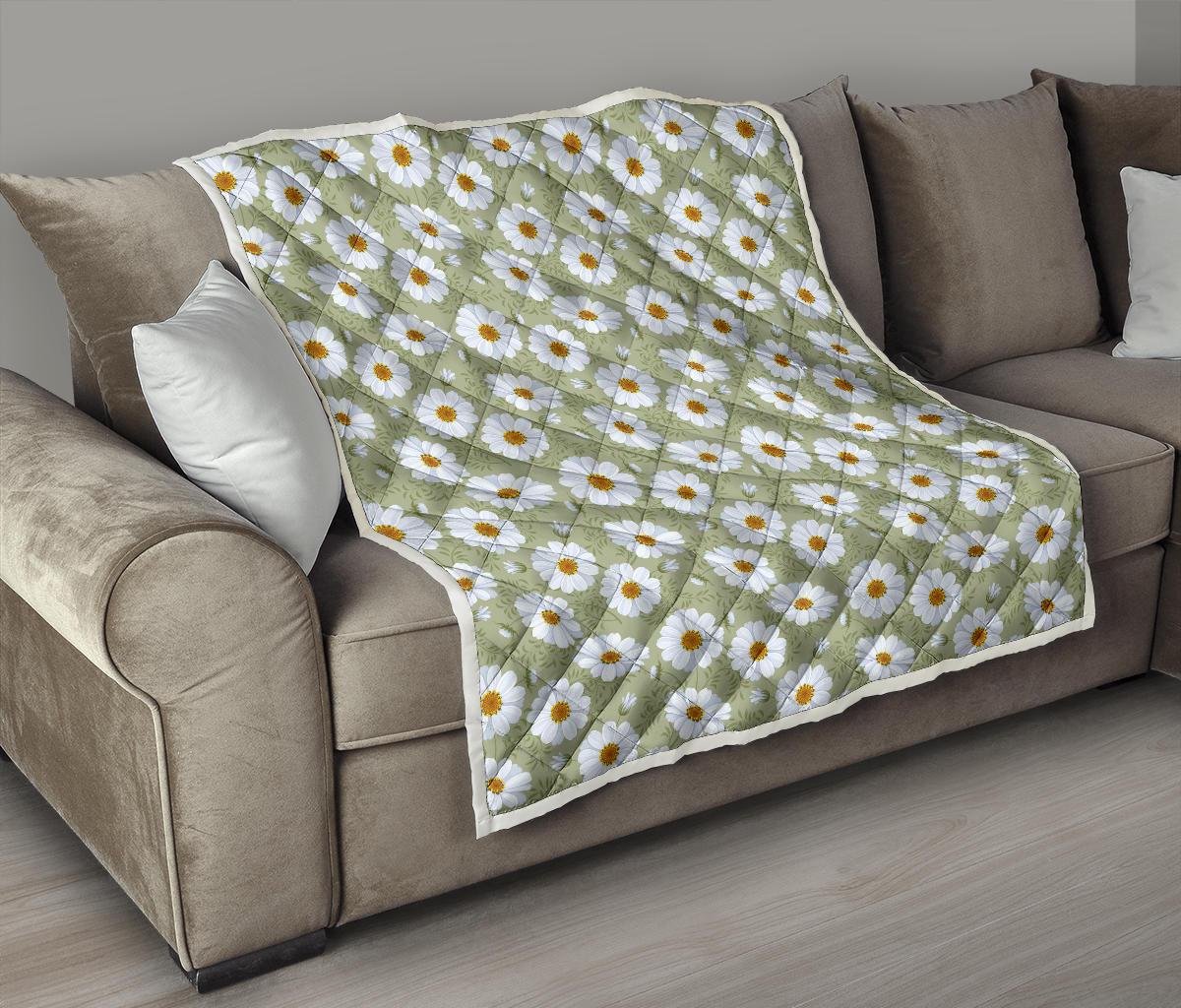 Daisy Yellow Print Pattern Premium Quilt-JTAMIGO.COM