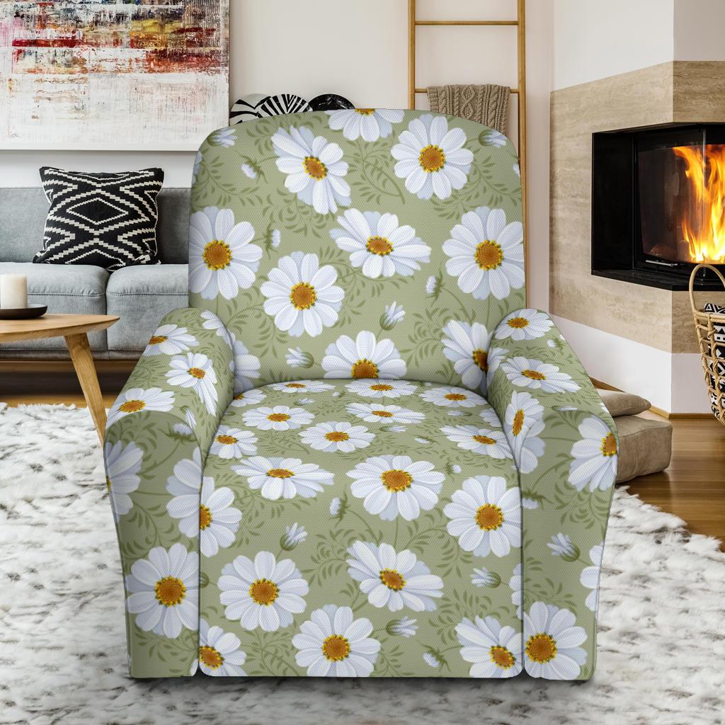 Daisy Yellow Print Pattern Recliner Slipcover-JTAMIGO.COM