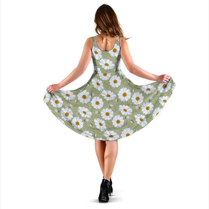 Daisy Yellow Print Pattern Sleeveless Dress