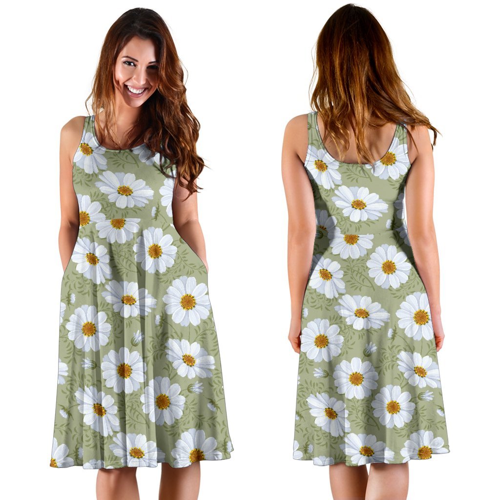 Daisy Yellow Print Pattern Sleeveless Dress