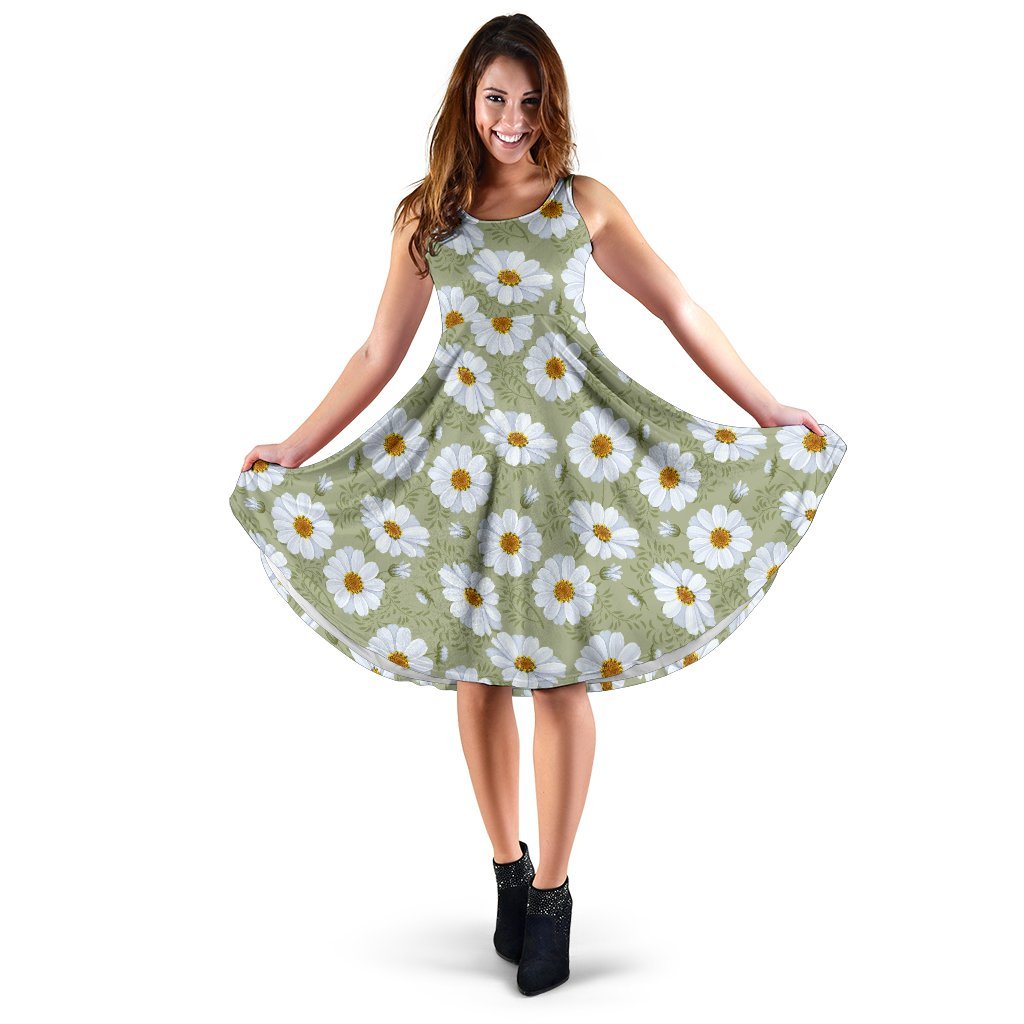 Daisy Yellow Print Pattern Sleeveless Dress