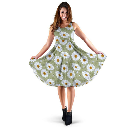 Daisy Yellow Print Pattern Sleeveless Dress