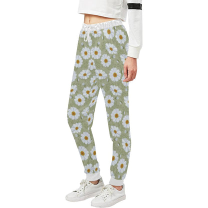 Daisy Yellow Print Pattern Unisex Casual Sweatpants (Model L11)-JTAMIGO.COM