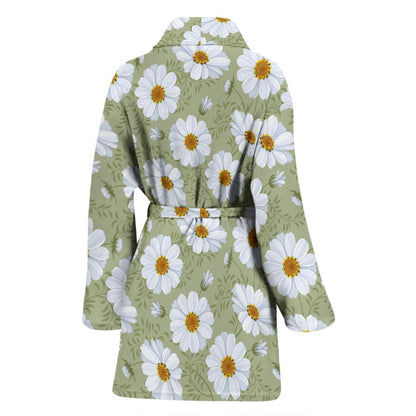 Daisy Yellow Print Pattern Women Bath Robe-JTAMIGO.COM