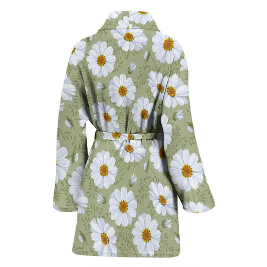 Daisy Yellow Print Pattern Women Bath Robe-JTAMIGO.COM