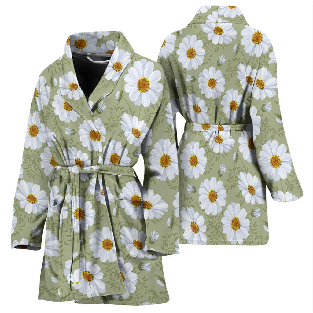 Daisy Yellow Print Pattern Women Bath Robe-JTAMIGO.COM
