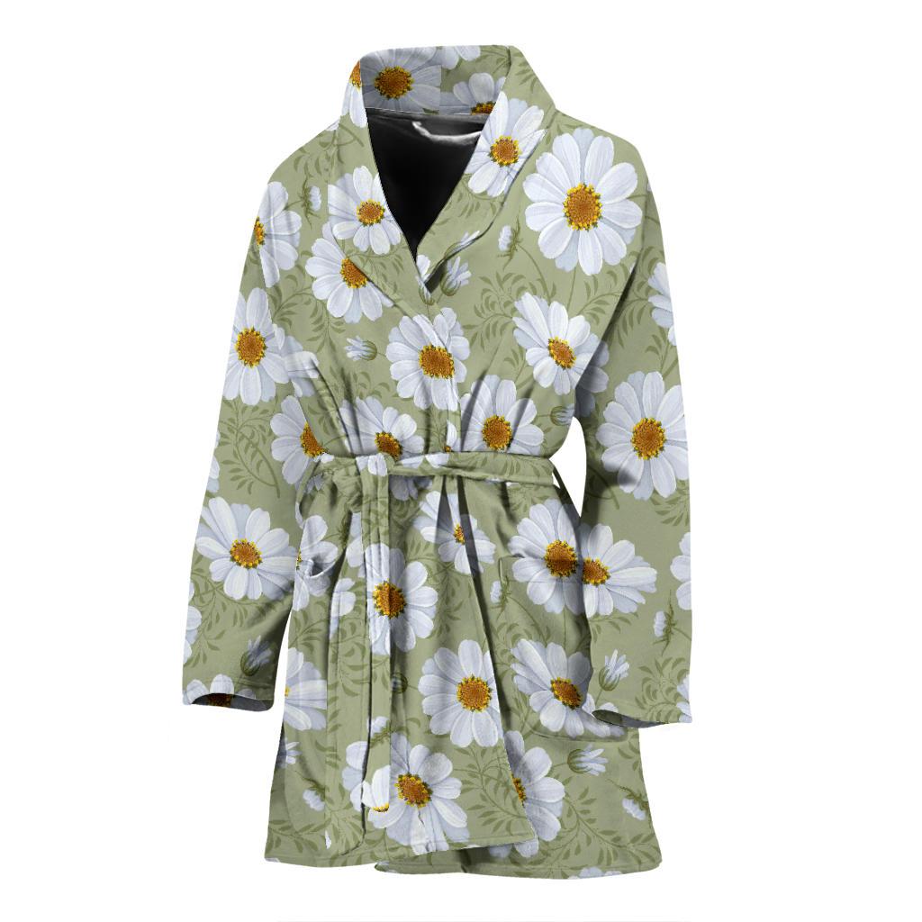 Daisy Yellow Print Pattern Women Bath Robe-JTAMIGO.COM