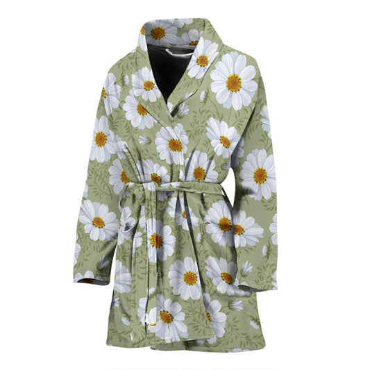 Daisy Yellow Print Pattern Women Bath Robe-JTAMIGO.COM