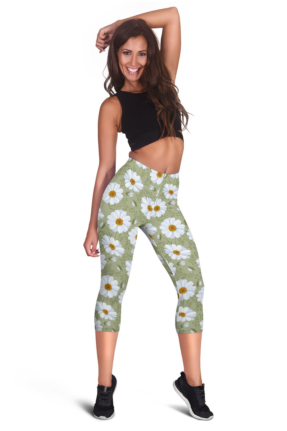 Daisy Yellow Print Pattern Women Capris