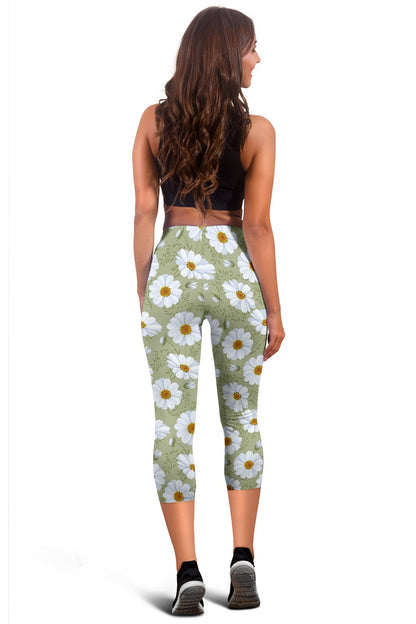 Daisy Yellow Print Pattern Women Capris