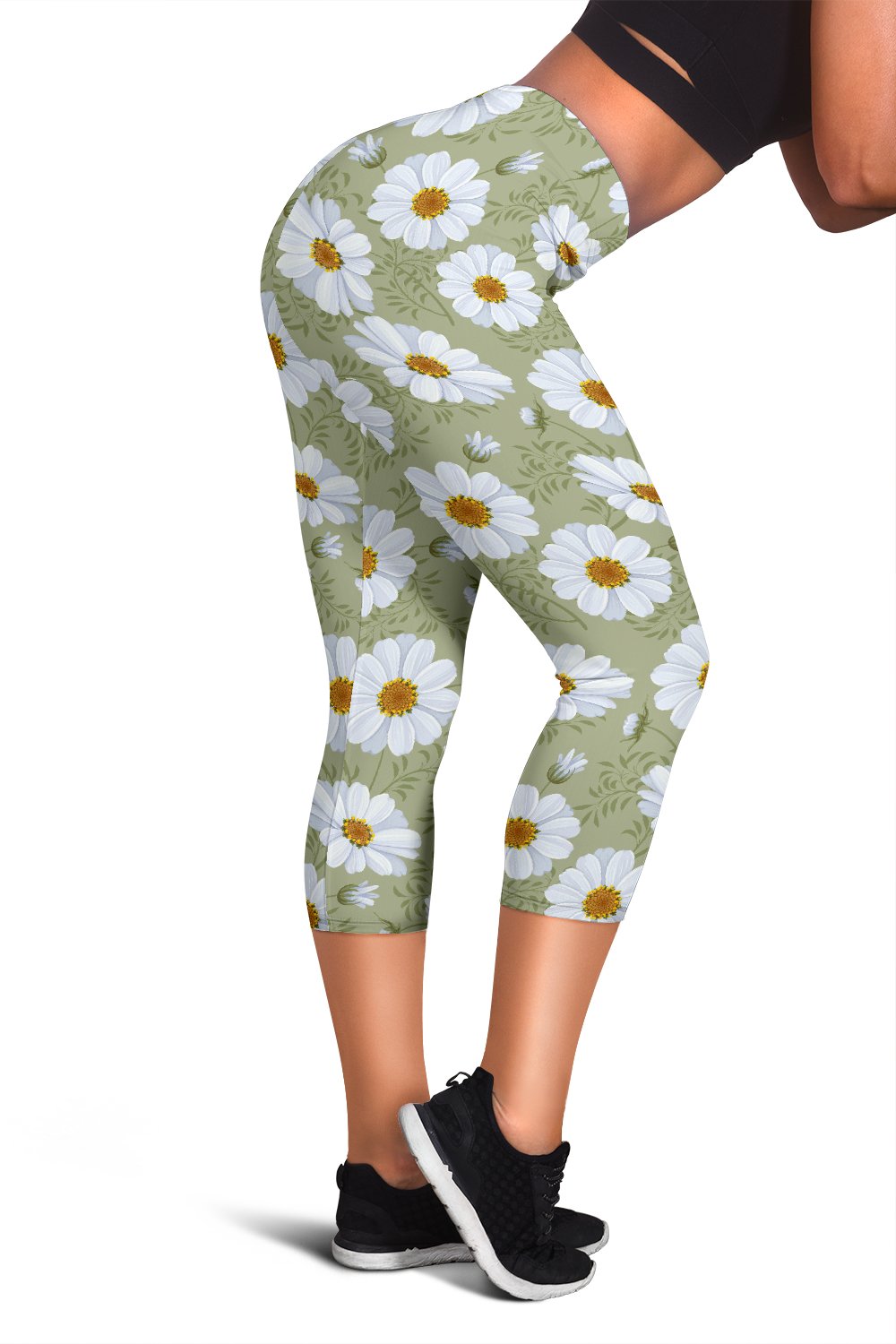 Daisy Yellow Print Pattern Women Capris