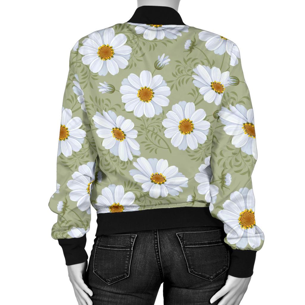 Daisy Yellow Print Pattern Women Casual Bomber Jacket