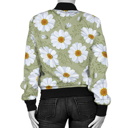 Daisy Yellow Print Pattern Women Casual Bomber Jacket
