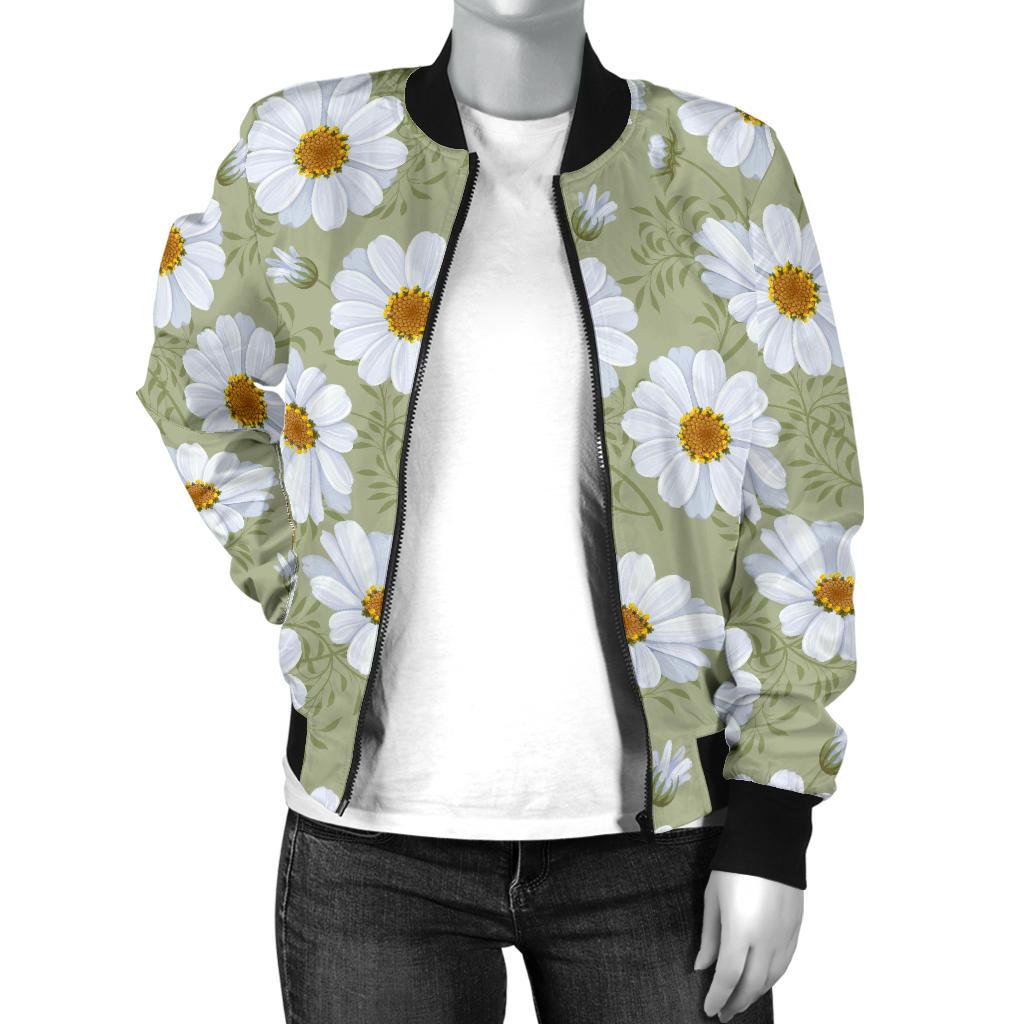 Daisy Yellow Print Pattern Women Casual Bomber Jacket