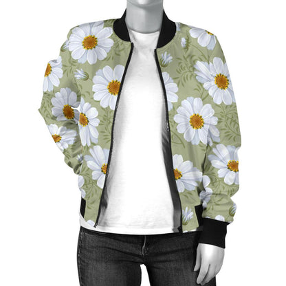 Daisy Yellow Print Pattern Women Casual Bomber Jacket
