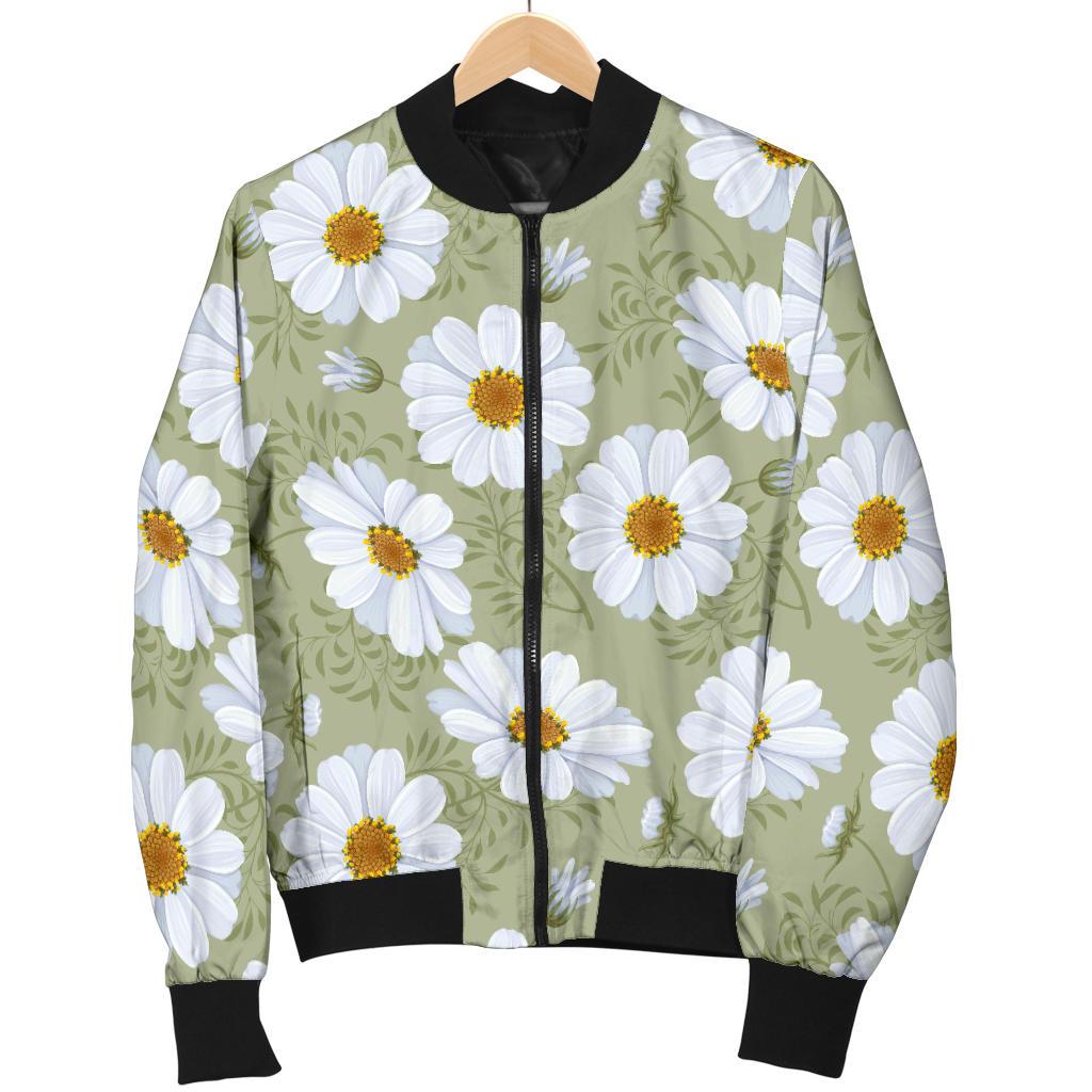 Daisy Yellow Print Pattern Women Casual Bomber Jacket