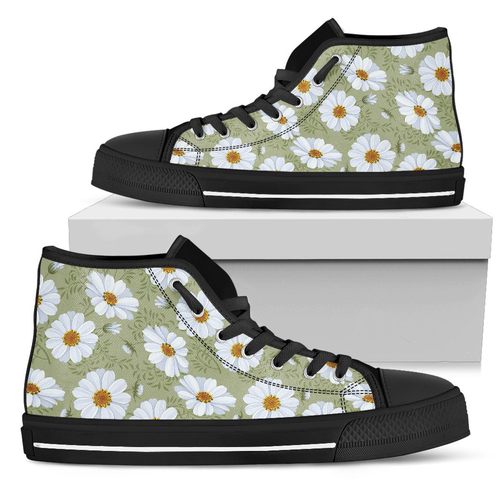 Daisy Yellow Print Pattern Women High Top Shoes