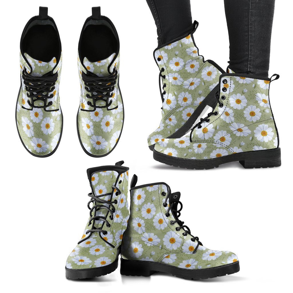 Daisy Yellow Print Pattern Women Leather Boots-JTAMIGO.COM