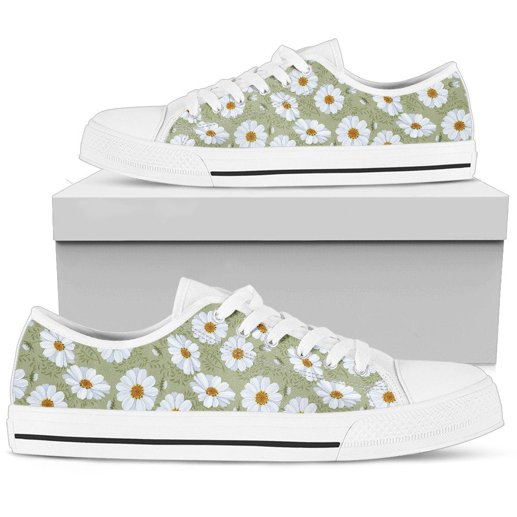 Daisy Yellow Print Pattern Women Low Top Shoes