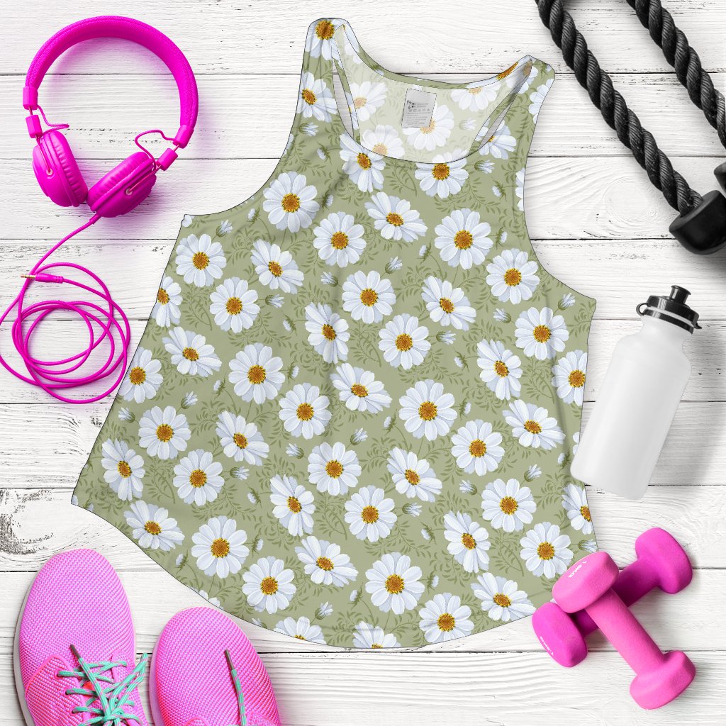 Daisy Yellow Print Pattern Women Racerback Tank Top