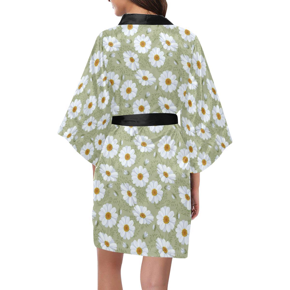Daisy Yellow Print Pattern Women Short Kimono Robe