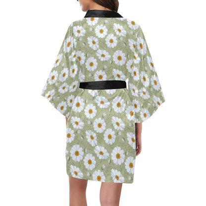 Daisy Yellow Print Pattern Women Short Kimono Robe