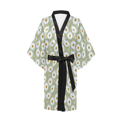 Daisy Yellow Print Pattern Women Short Kimono Robe