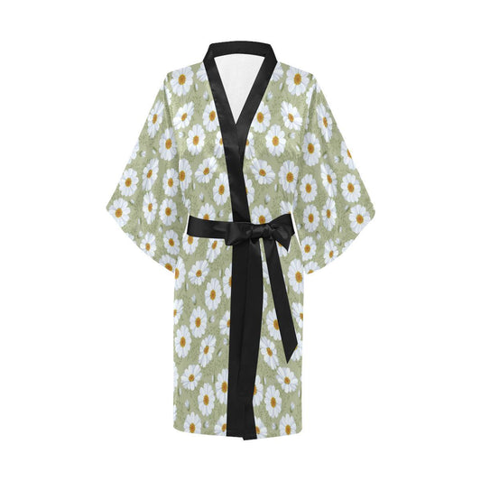 Daisy Yellow Print Pattern Women Short Kimono Robe