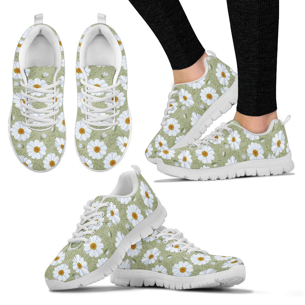 Daisy Yellow Print Pattern Women Sneakers Shoes